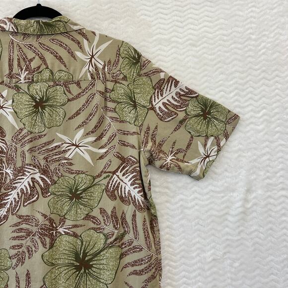Island Republic Shirt Mens Large Green Tan Floral 100% Silk Hawaiian Vacation - Picture 9 of 12